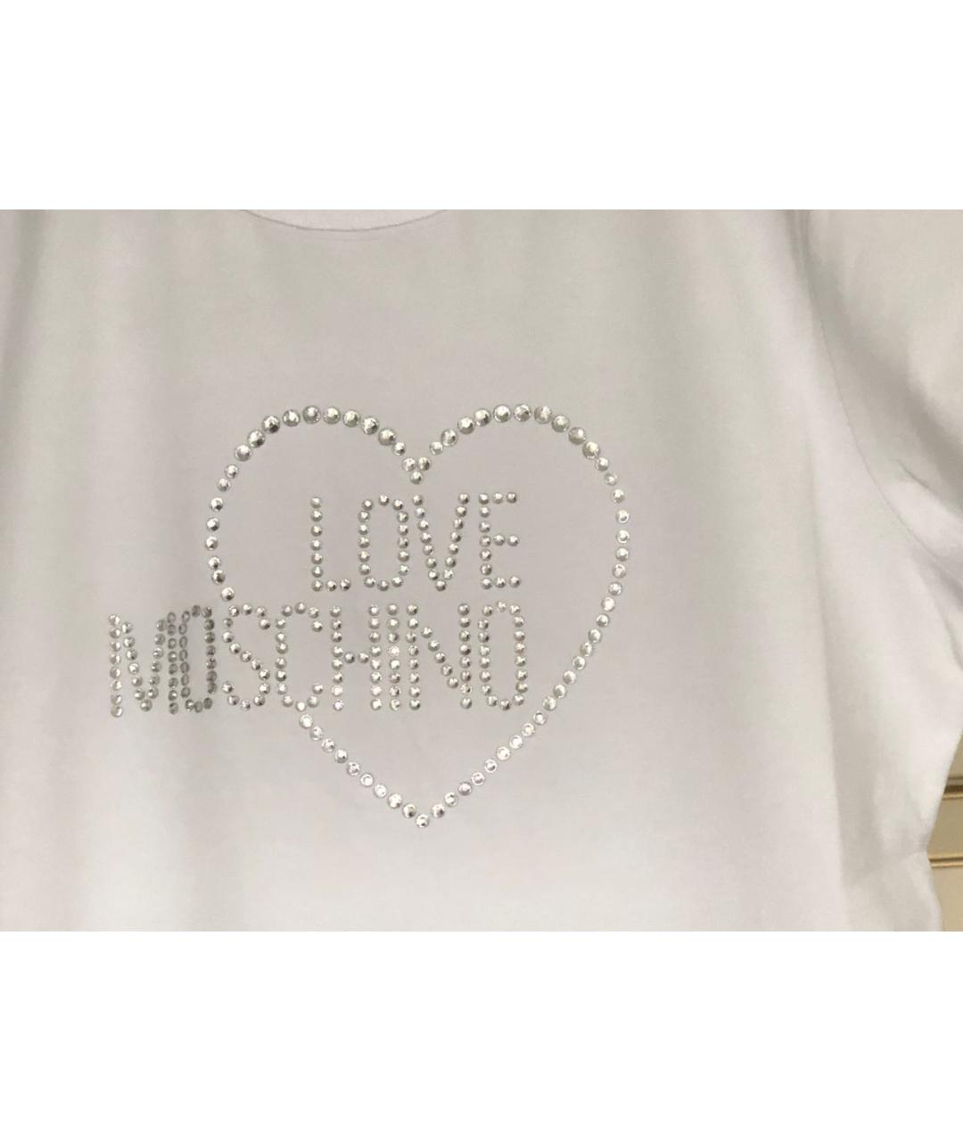 LOVE MOSCHINO Белая хлопко-эластановая футболка, фото 2