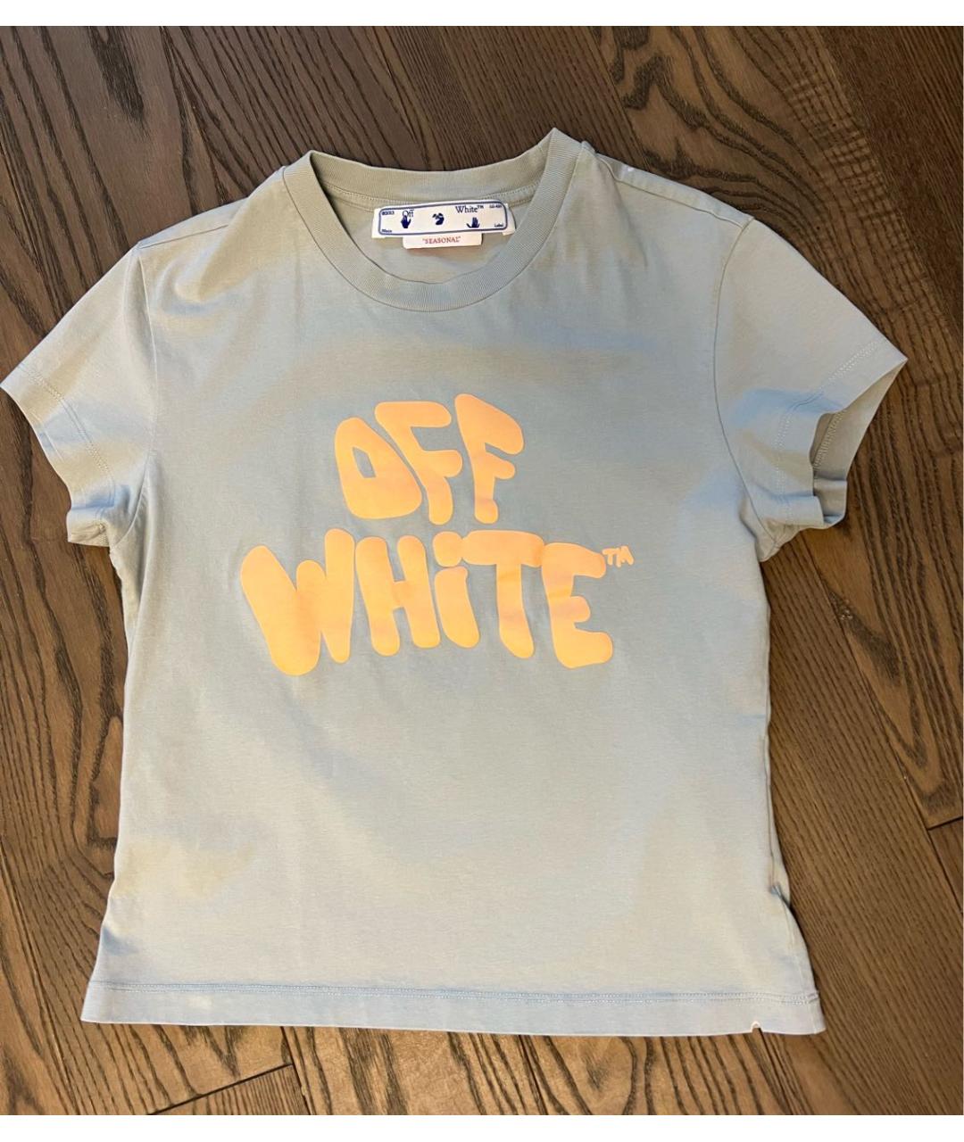 OFF-WHITE Голубая хлопковая футболка, фото 5