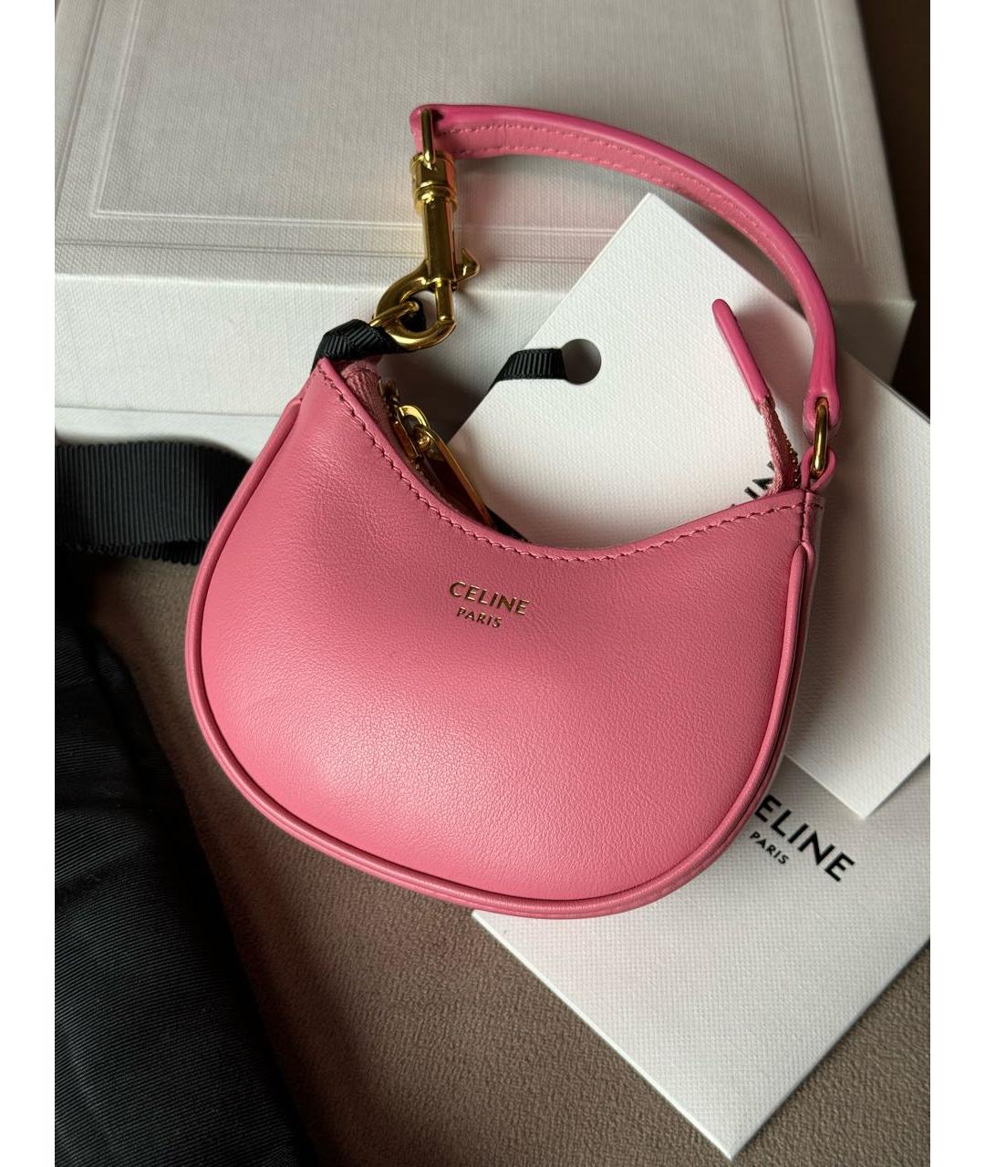 CELINE Розовая кожаная сумка с короткими ручками, фото 7