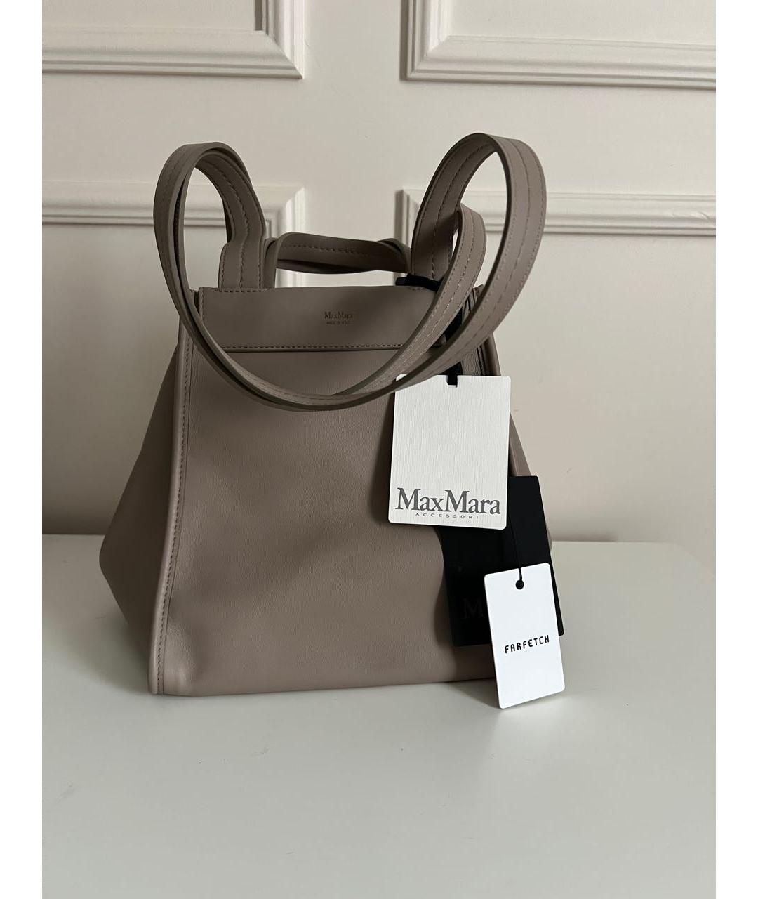 MAX MARA Бежевая кожаная сумка тоут, фото 3
