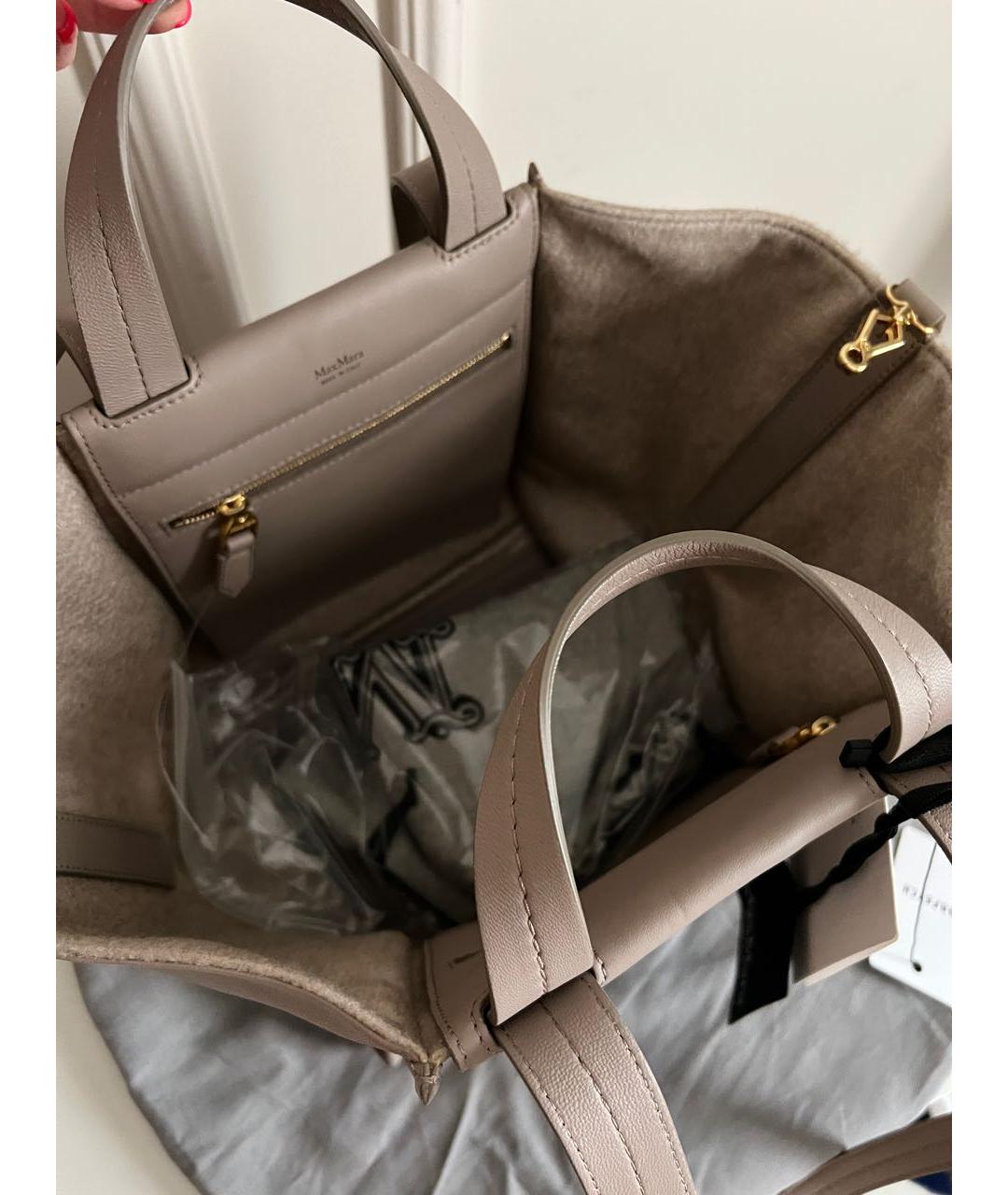 MAX MARA Бежевая кожаная сумка тоут, фото 6
