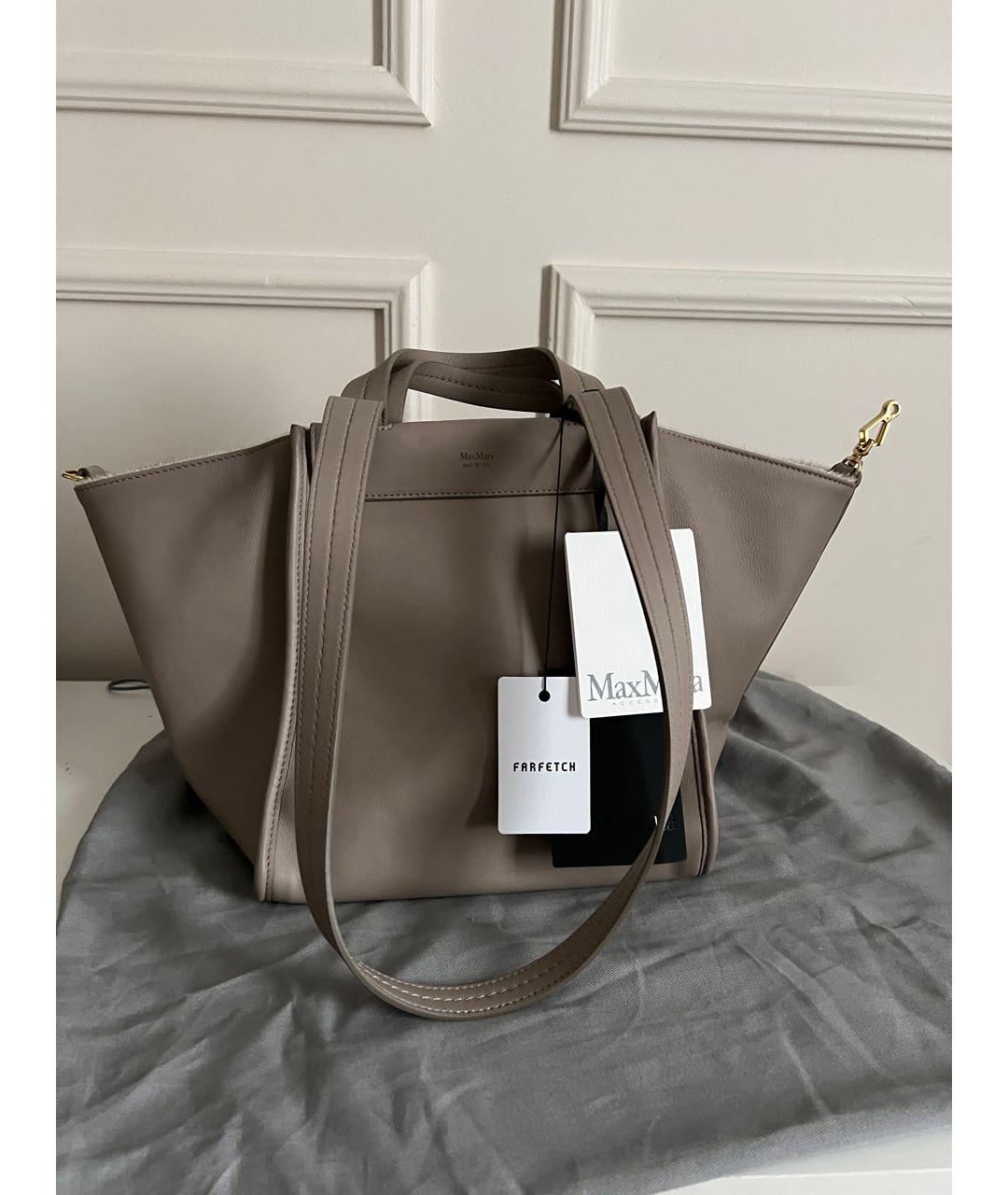 MAX MARA Бежевая кожаная сумка тоут, фото 4