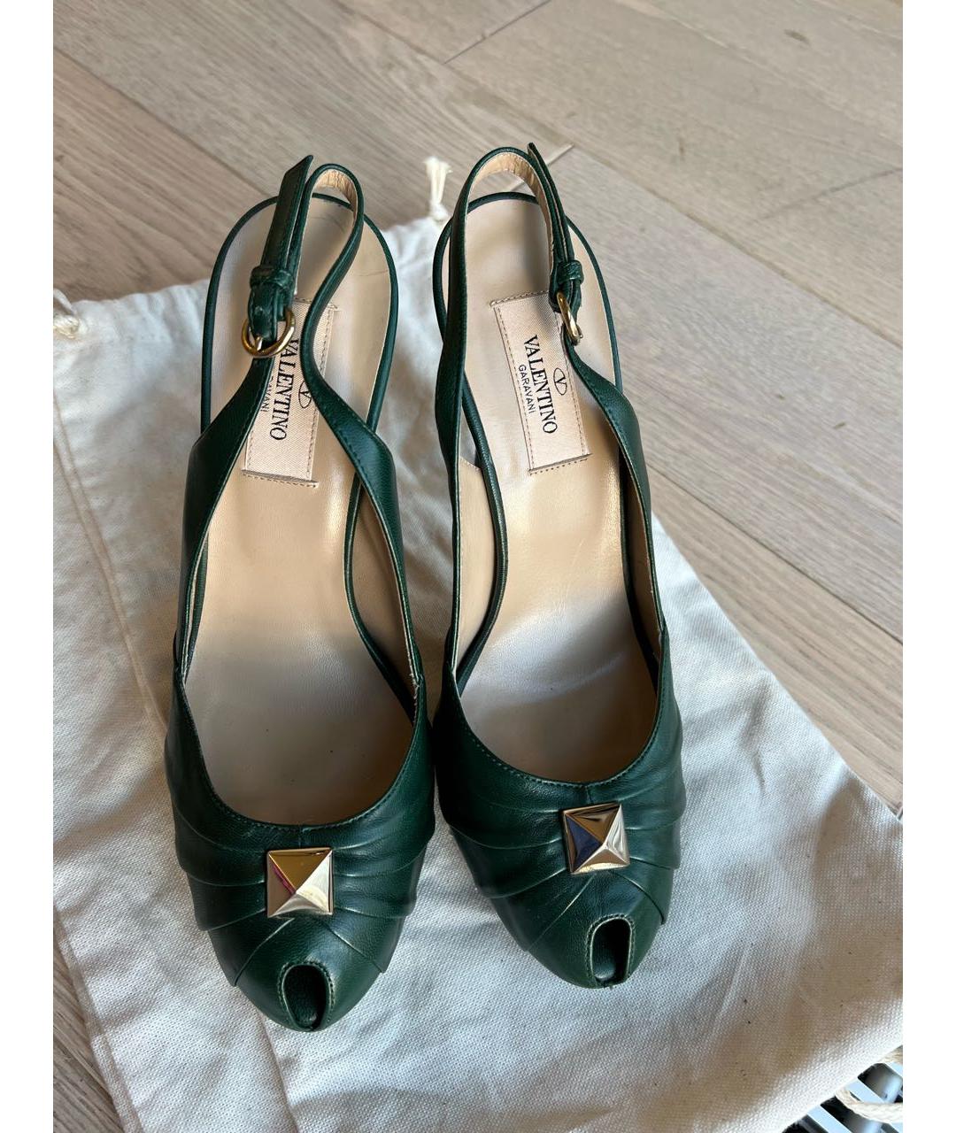 VALENTINO Зеленые кожаные босоножки, фото 2