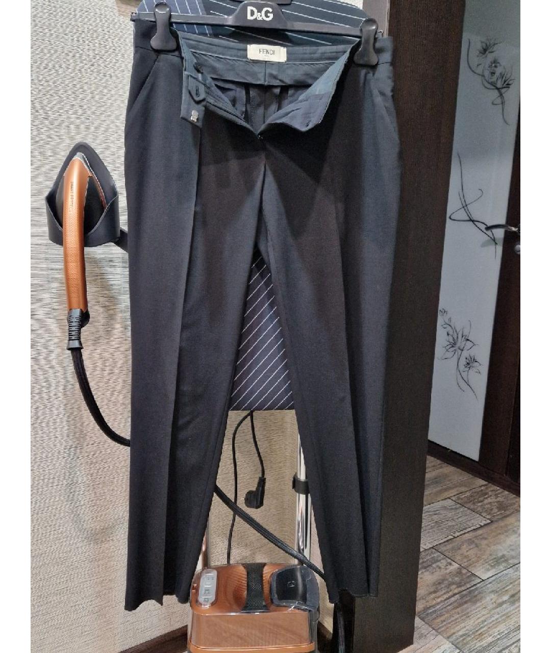 FENDI Черные шерстяные прямые брюки, фото 8