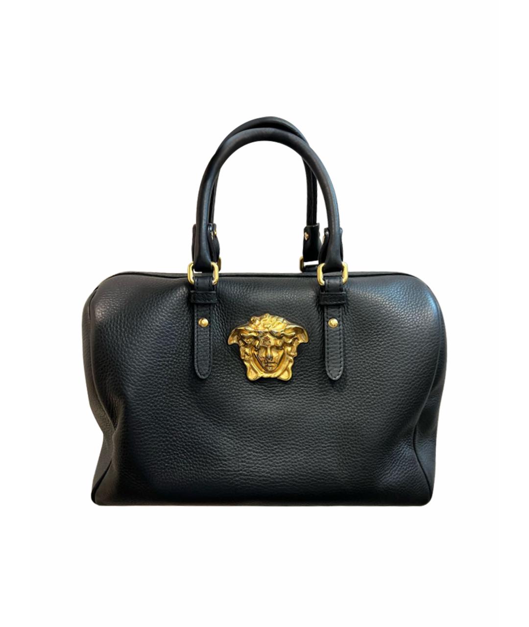 VERSACE Черная кожаная сумка с короткими ручками, фото 1