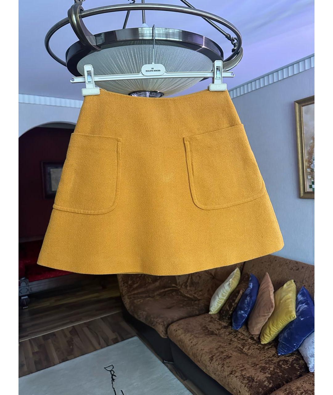 CARVEN Горчичная хлопковая юбка мини, фото 8