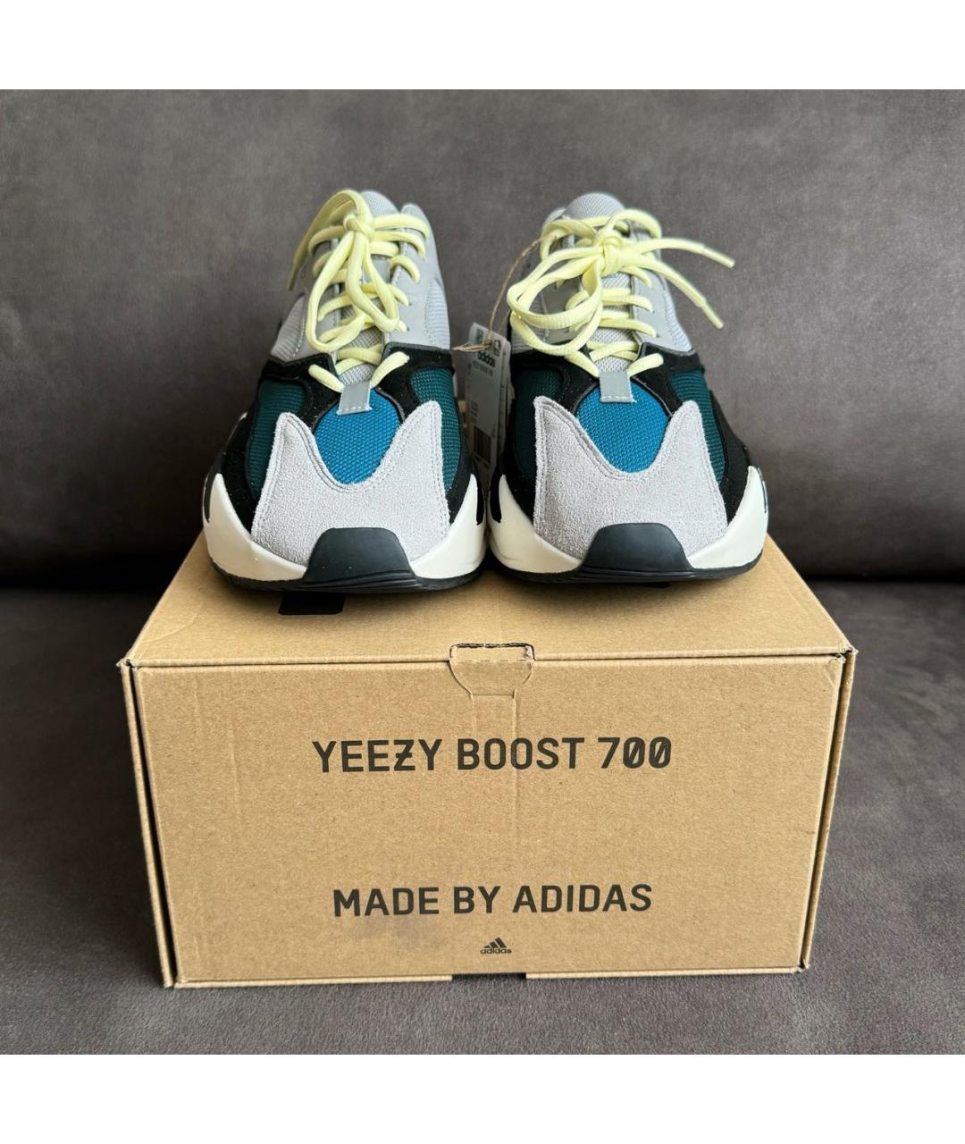 ADIDAS YEEZY Серые кожаные низкие кроссовки / кеды, фото 2