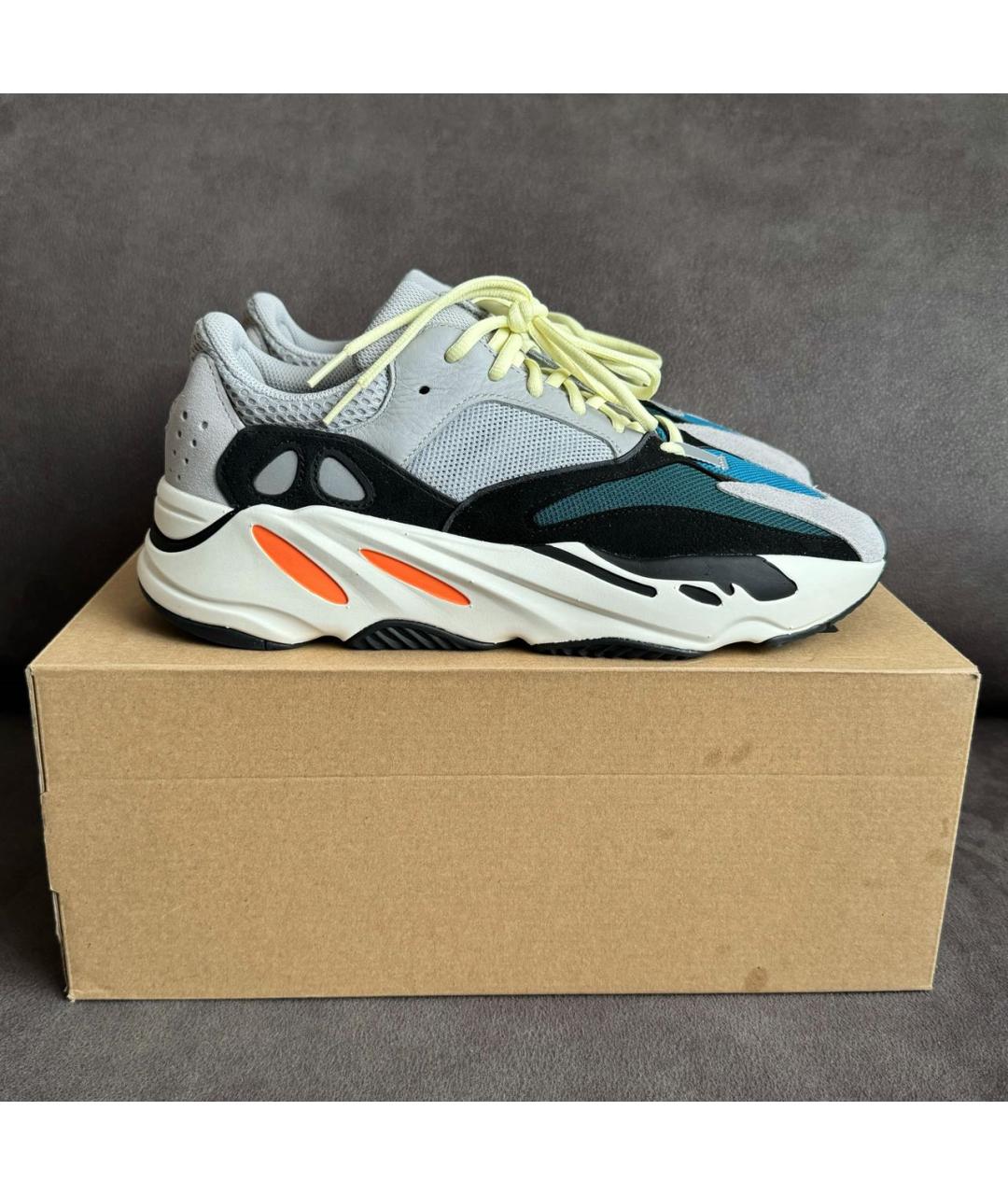 ADIDAS YEEZY Серые кожаные низкие кроссовки / кеды, фото 4