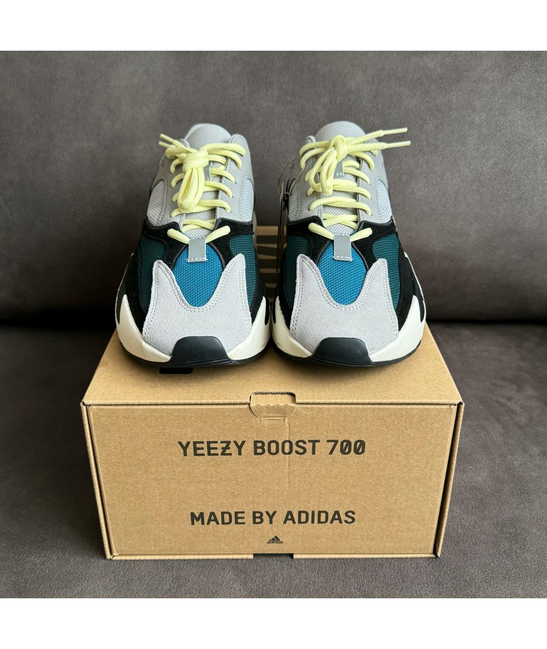 ADIDAS YEEZY Серые кожаные низкие кроссовки / кеды, фото 2