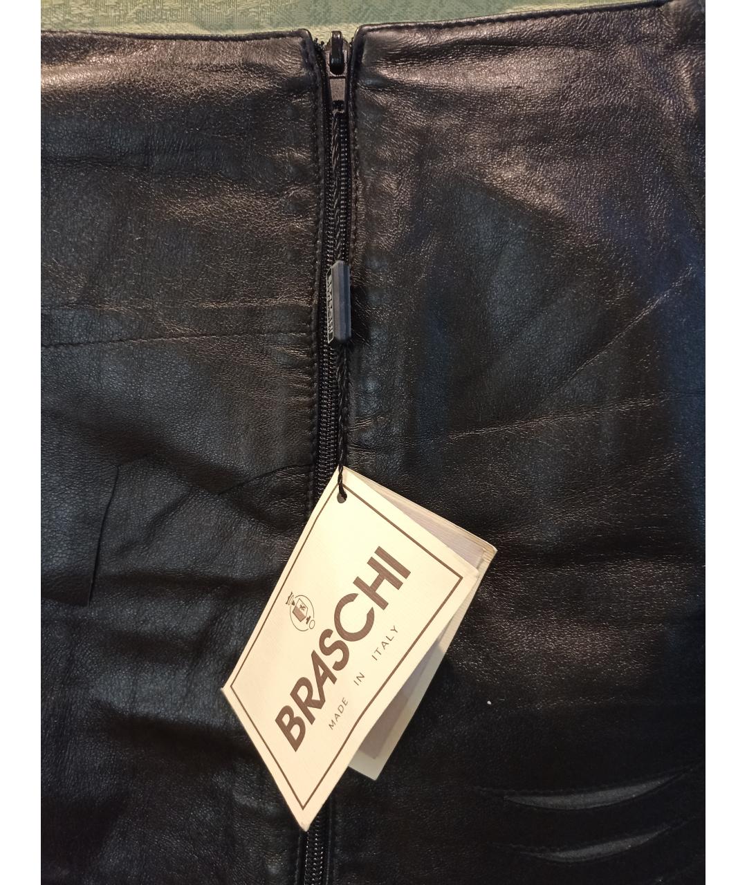 BRASCHI Черная кожаная юбка миди, фото 3