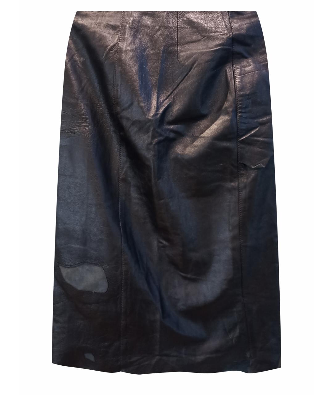 BRASCHI Черная кожаная юбка миди, фото 1