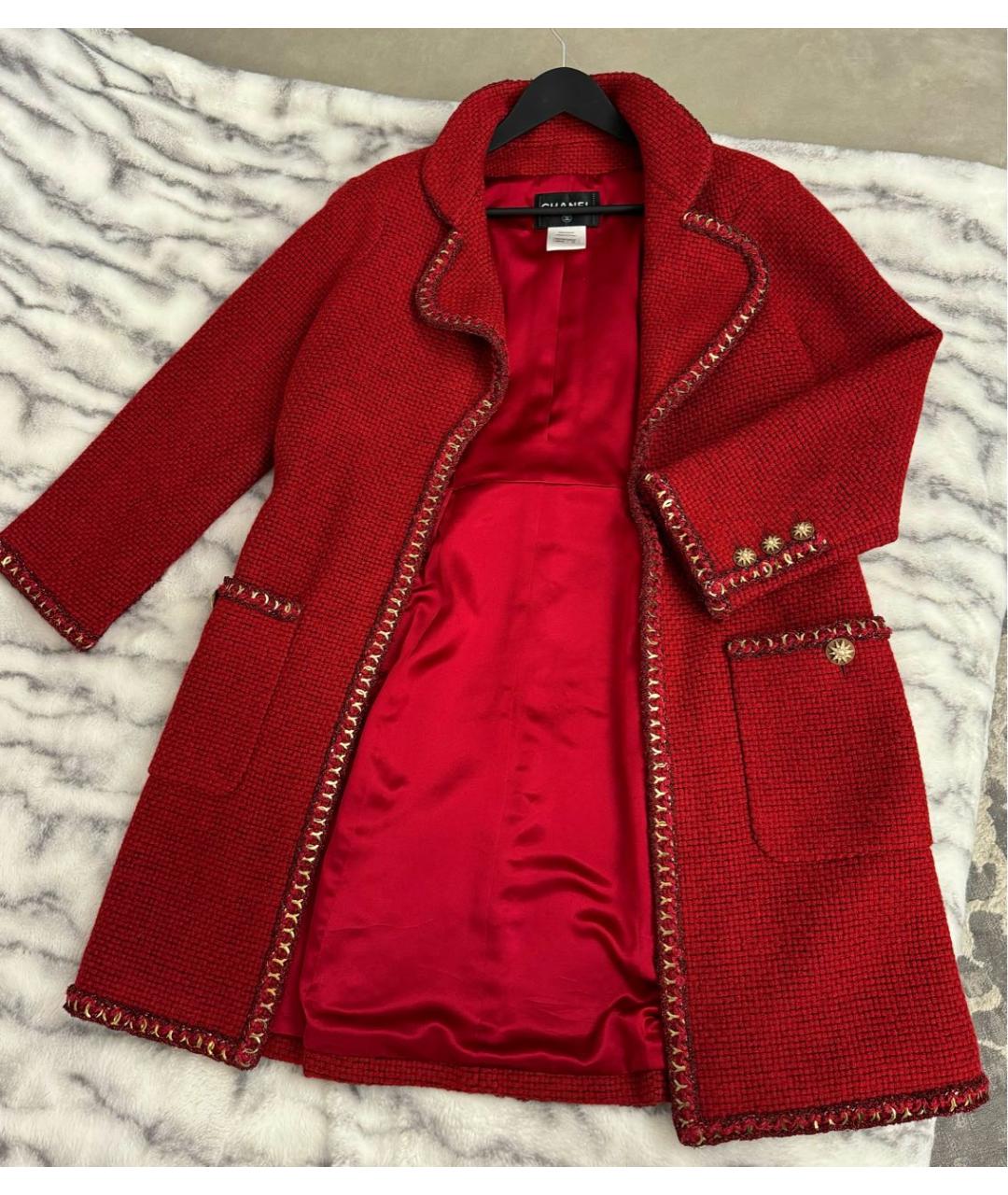 CHANEL PRE-OWNED Красное шерстяное пальто, фото 4