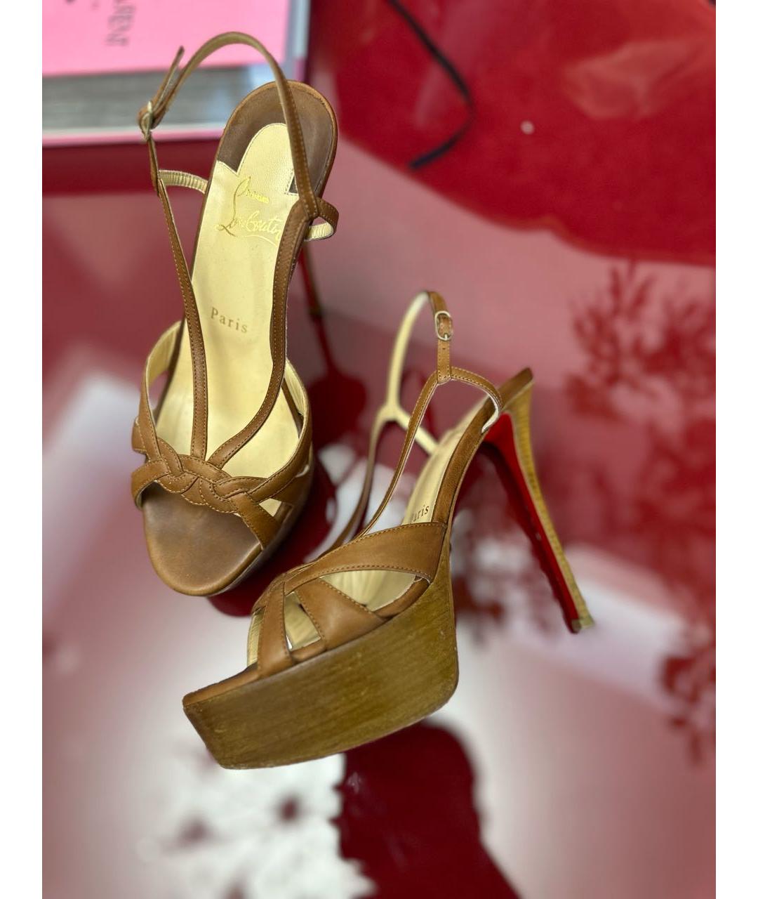 CHRISTIAN LOUBOUTIN Коричневые кожаные босоножки, фото 2
