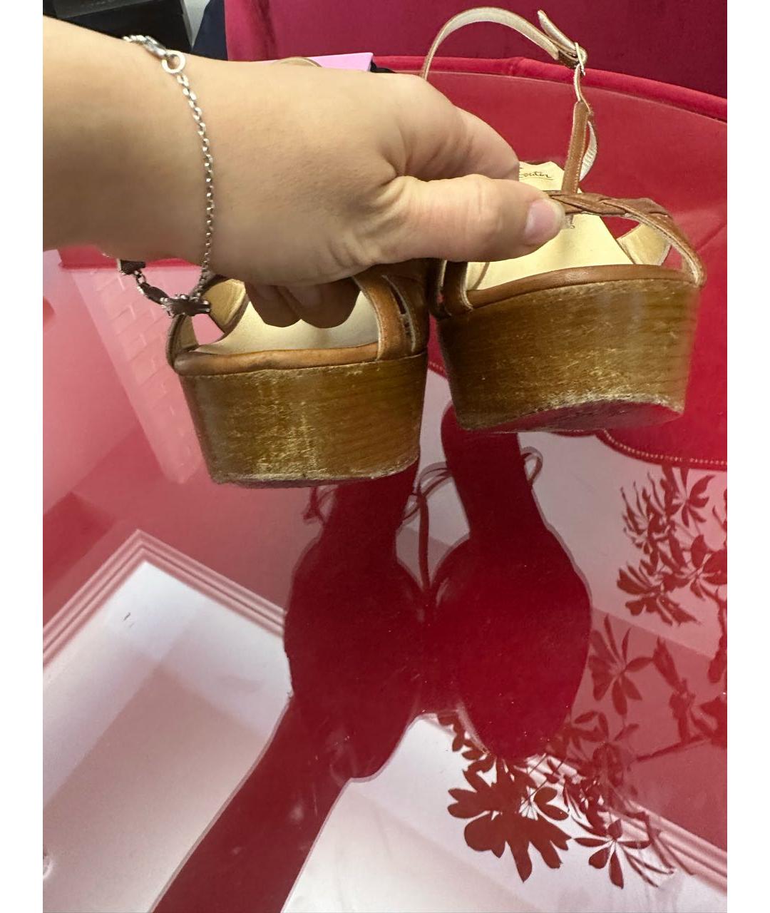 CHRISTIAN LOUBOUTIN Коричневые кожаные босоножки, фото 7