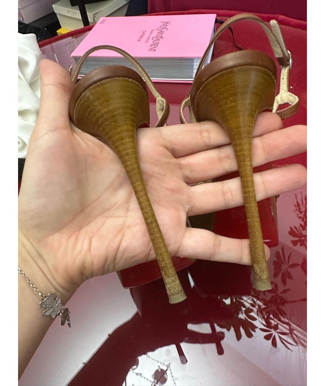 CHRISTIAN LOUBOUTIN Коричневые кожаные босоножки, фото 4