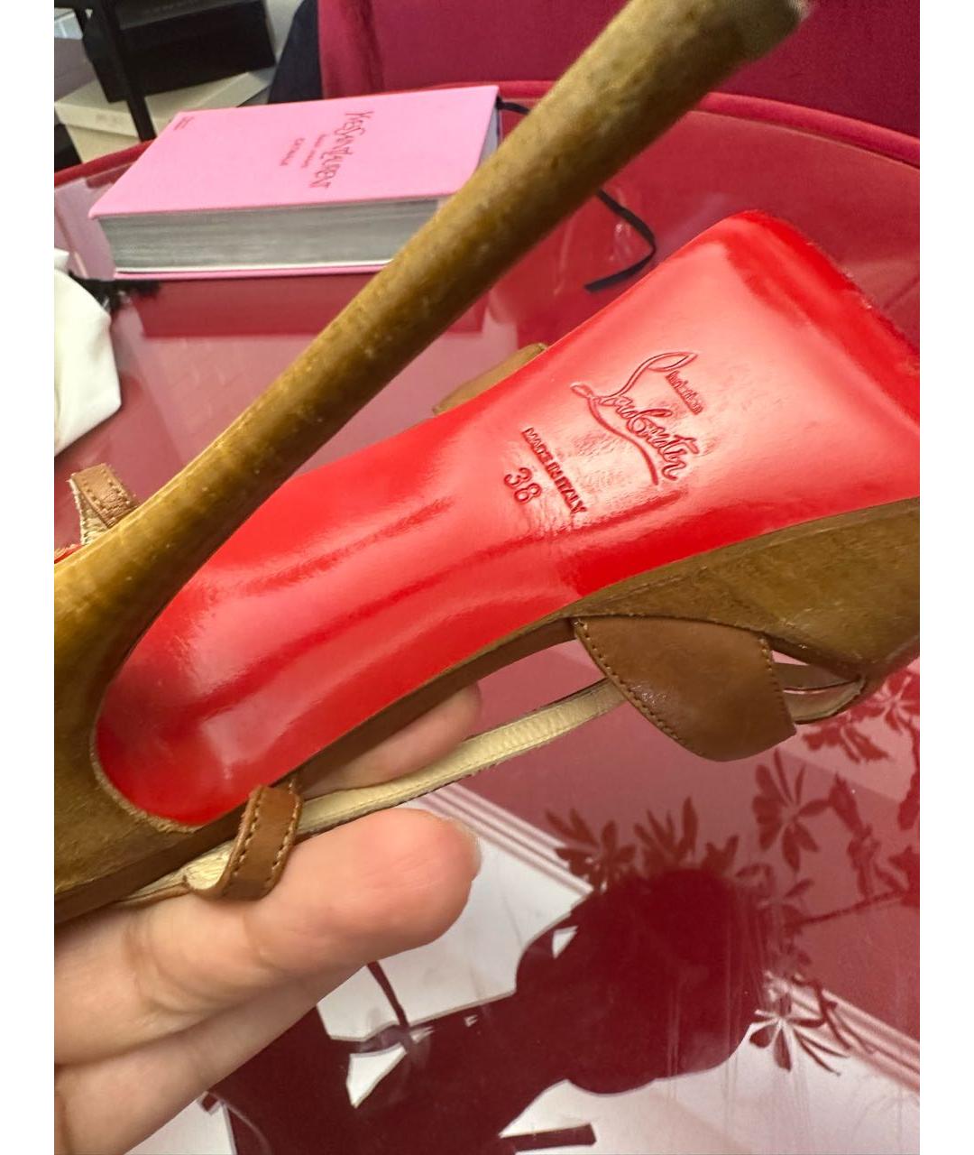 CHRISTIAN LOUBOUTIN Коричневые кожаные босоножки, фото 6