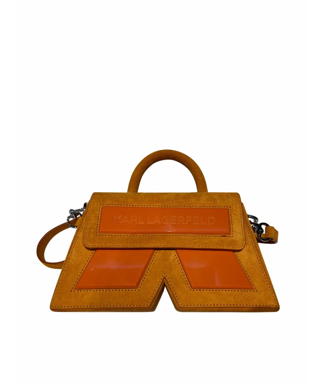 KARL LAGERFELD Оранжевая замшевая сумка с короткими ручками, фото 1