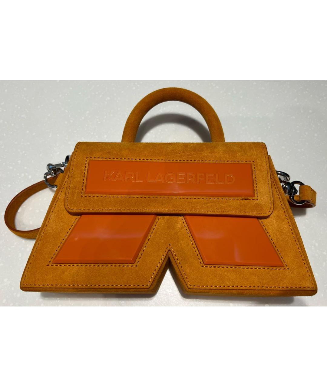 KARL LAGERFELD Оранжевая замшевая сумка с короткими ручками, фото 6