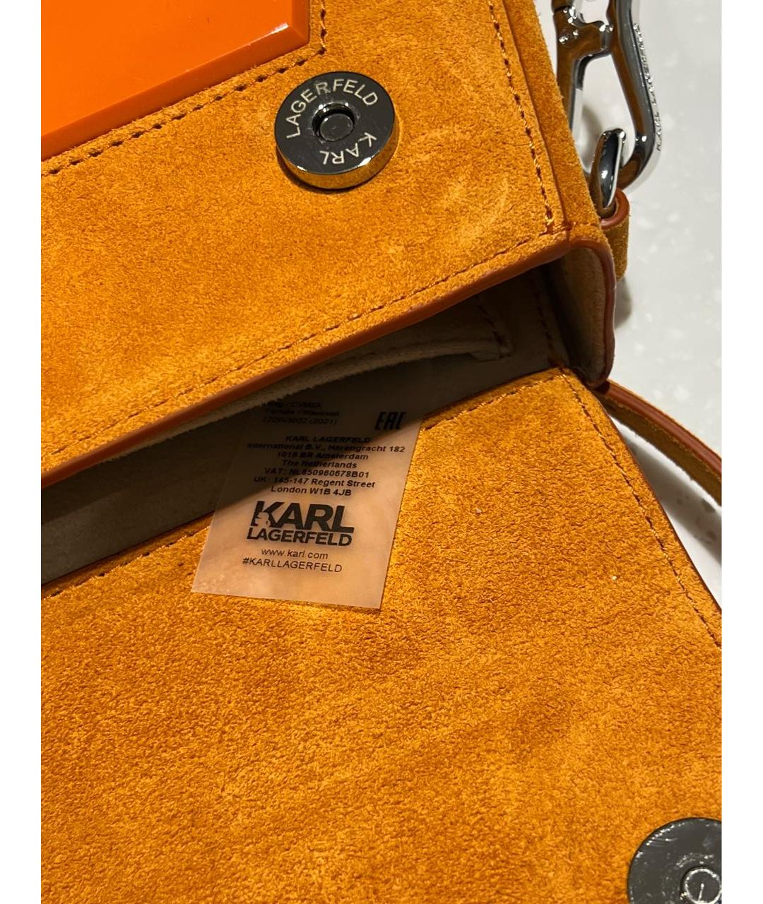 KARL LAGERFELD Оранжевая замшевая сумка с короткими ручками, фото 5