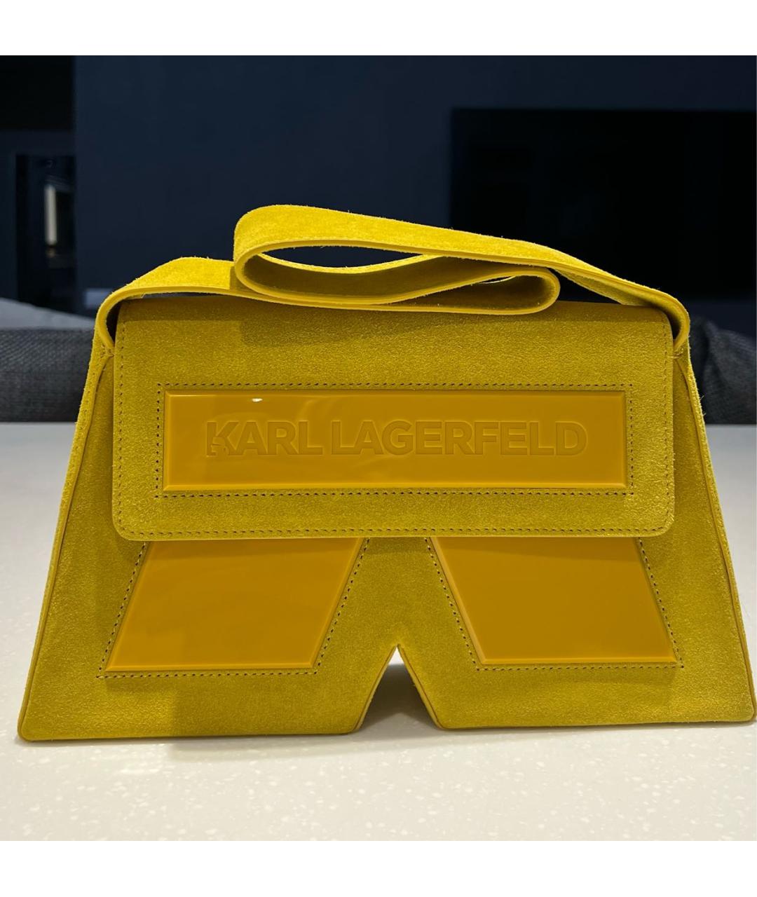 KARL LAGERFELD Горчичная замшевая сумка с короткими ручками, фото 6