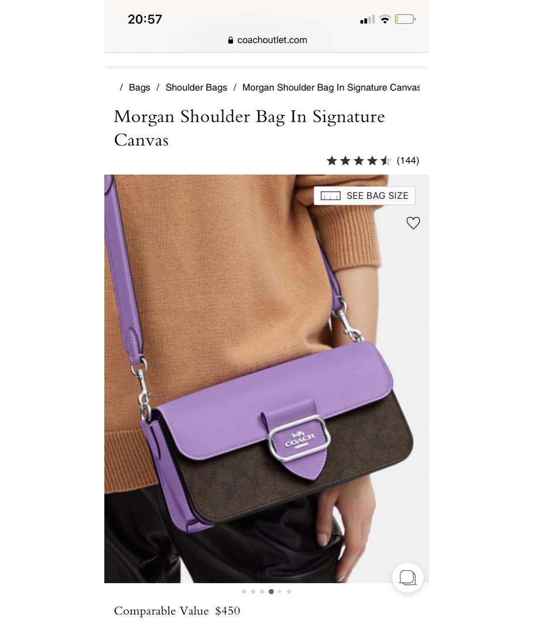 COACH Фиолетовая кожаная сумка через плечо, фото 6
