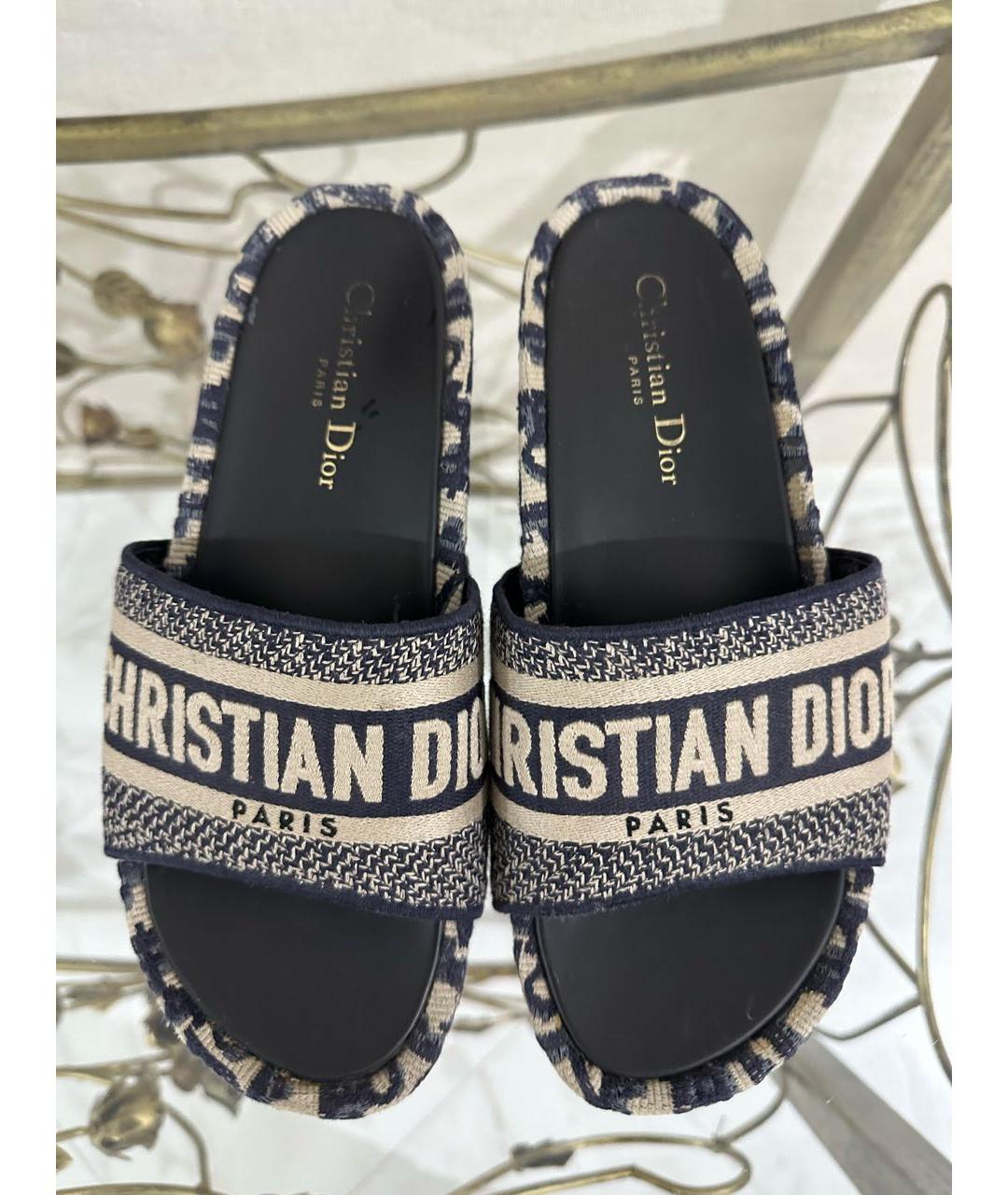 CHRISTIAN DIOR Темно-синие текстильные сабо, фото 2