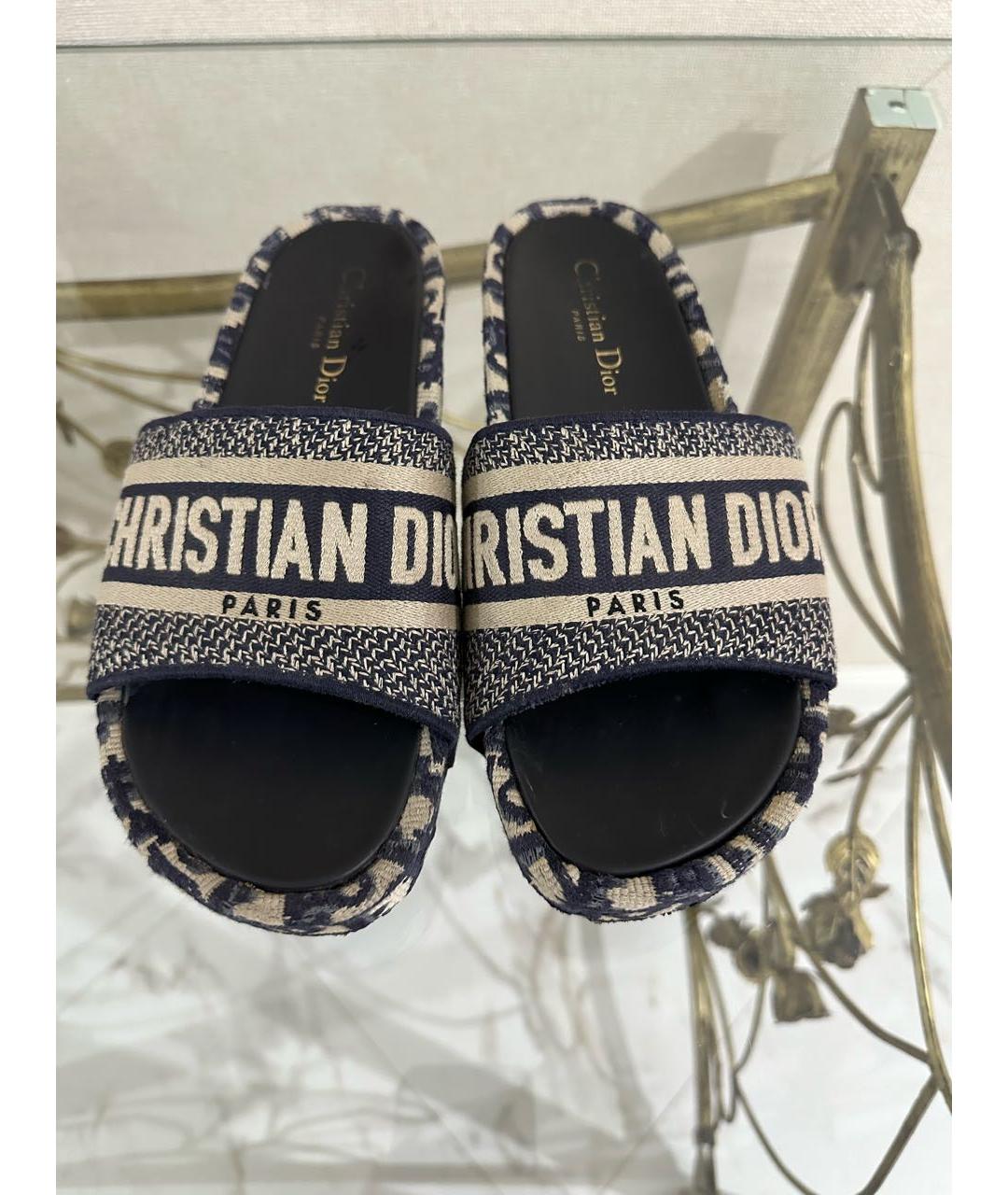 CHRISTIAN DIOR Темно-синие текстильные сабо, фото 4