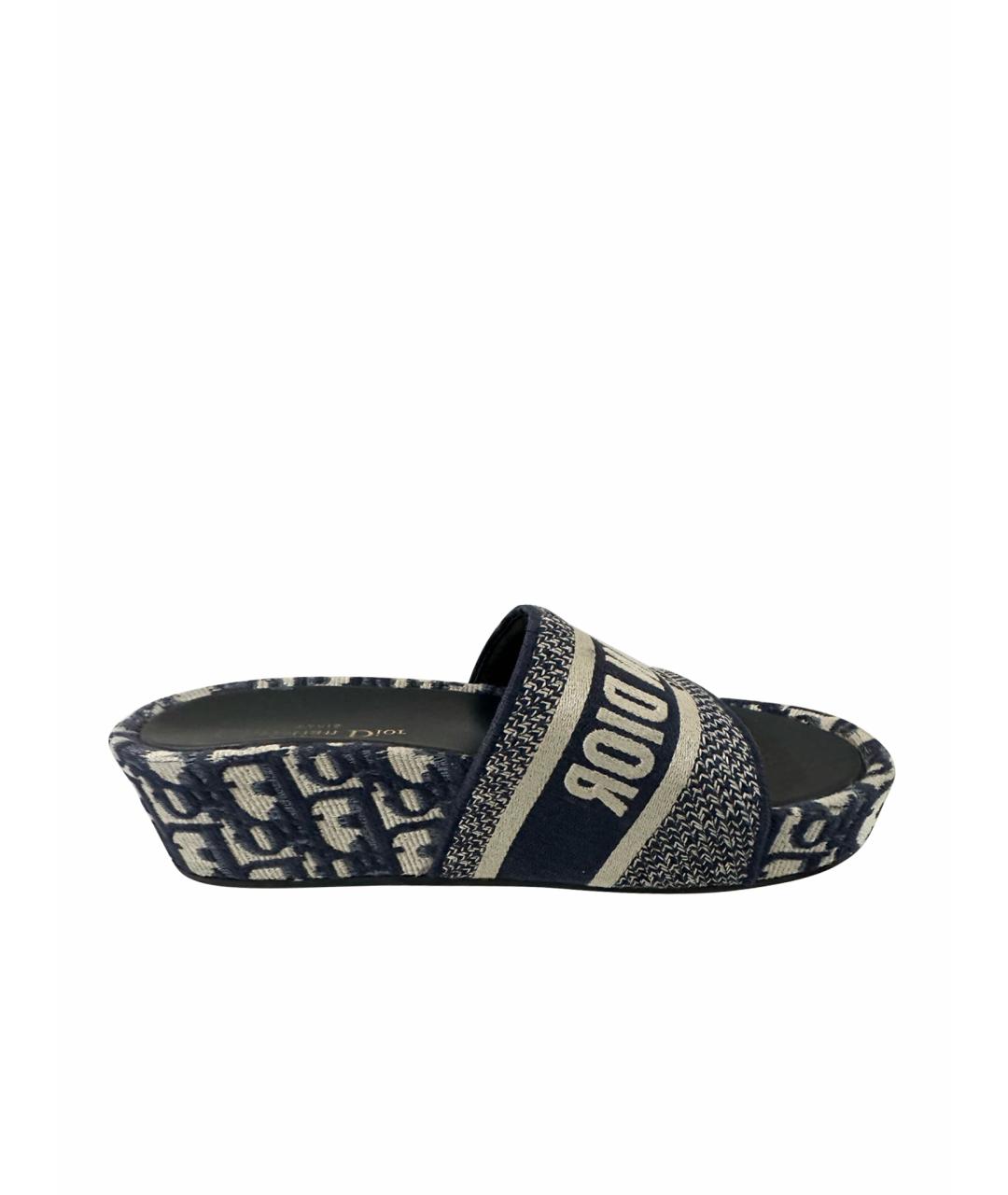 CHRISTIAN DIOR Темно-синие текстильные сабо, фото 1