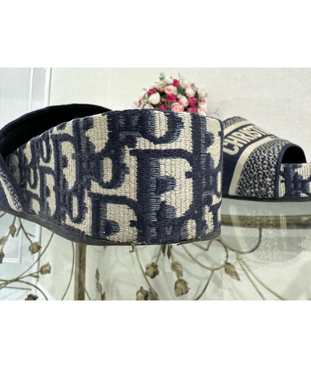 CHRISTIAN DIOR Темно-синие текстильные сабо, фото 3