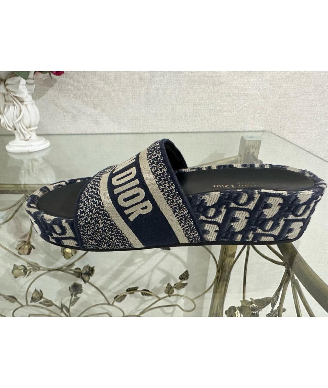 CHRISTIAN DIOR Темно-синие текстильные сабо, фото 9
