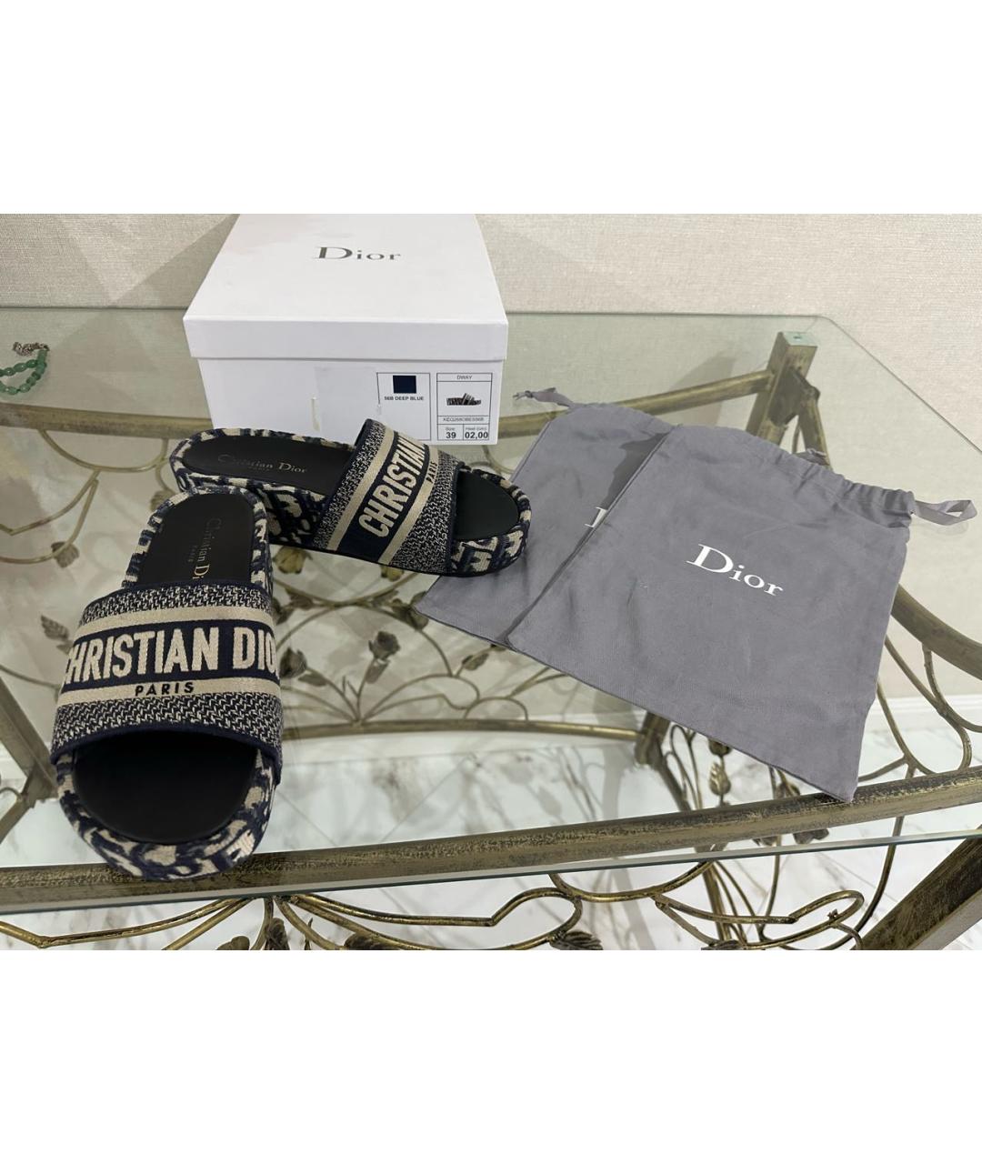 CHRISTIAN DIOR Темно-синие текстильные сабо, фото 8