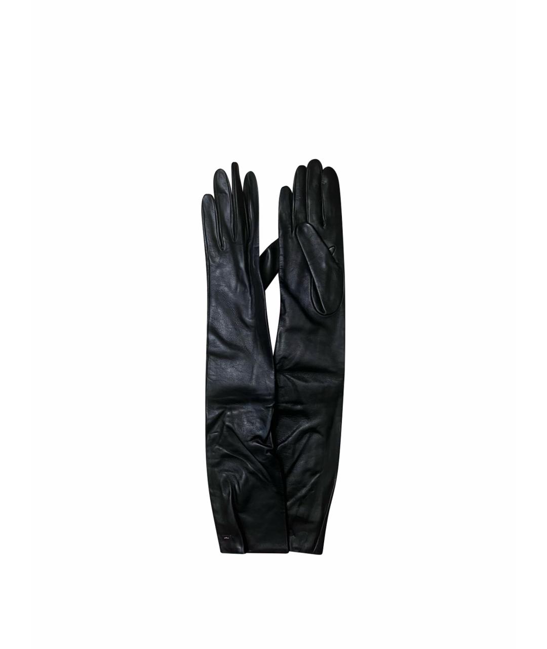 SALVATORE FERRAGAMO Черные кожаные перчатки, фото 1