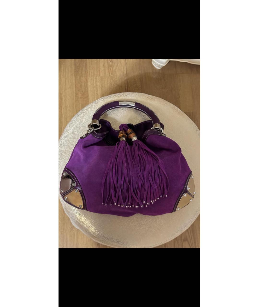 GUCCI Фиолетовая замшевая сумка тоут, фото 7