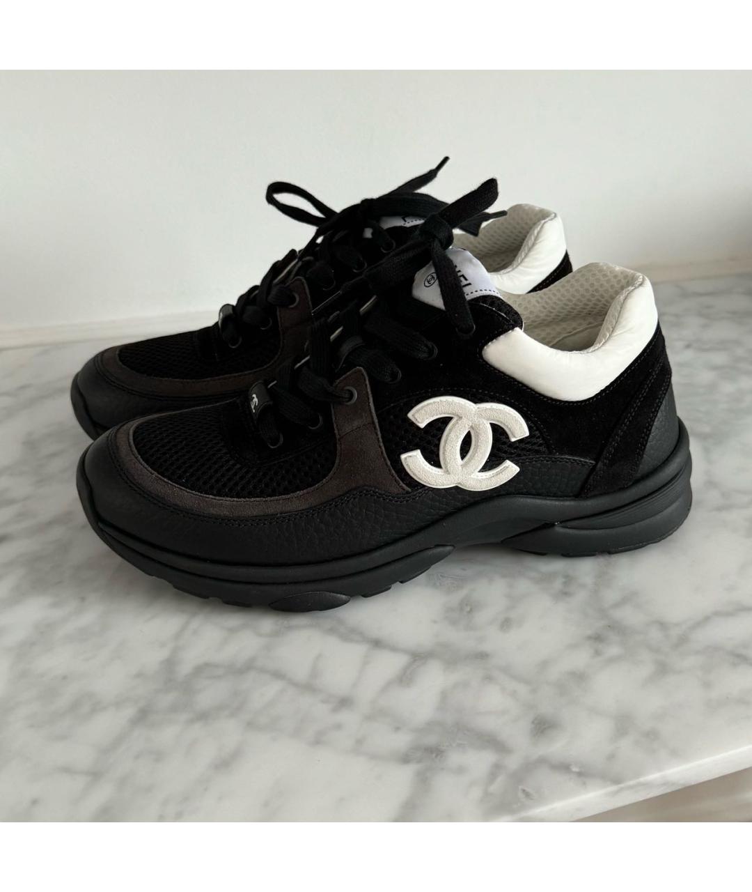 CHANEL Черные кожаные кроссовки, фото 3