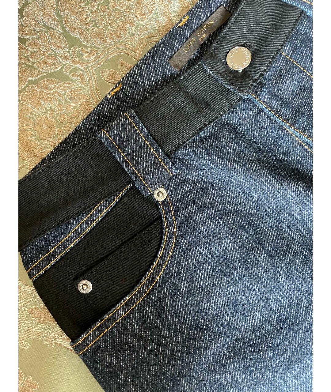 LOUIS VUITTON PRE-OWNED Темно-синие хлопко-эластановые джинсы слим, фото 4