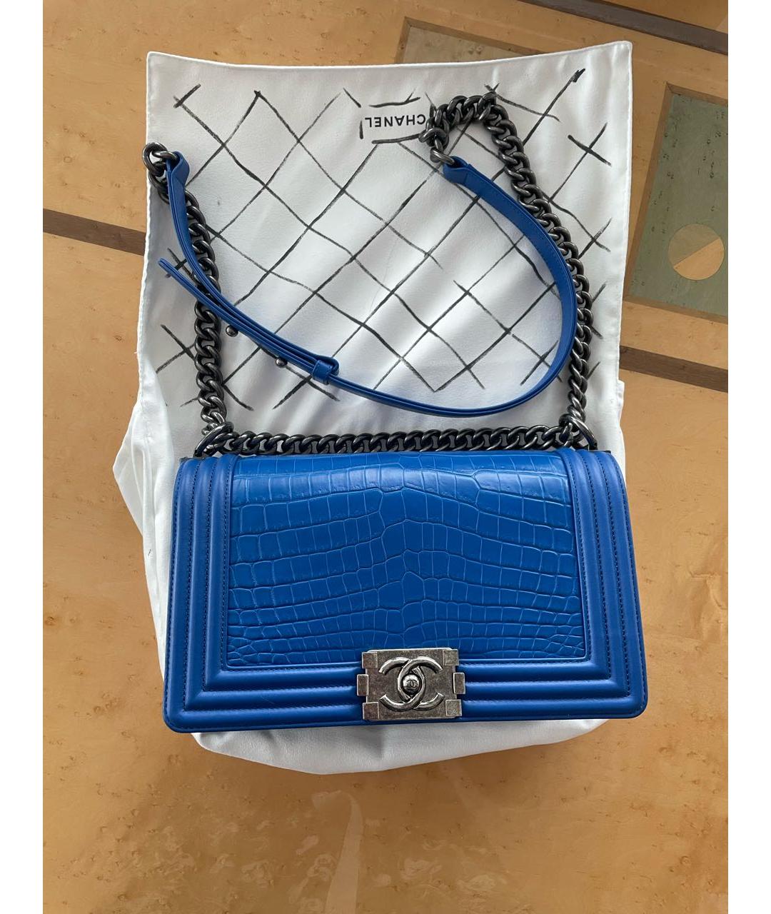 CHANEL PRE-OWNED Синяя сумка через плечо из экзотической кожи, фото 8