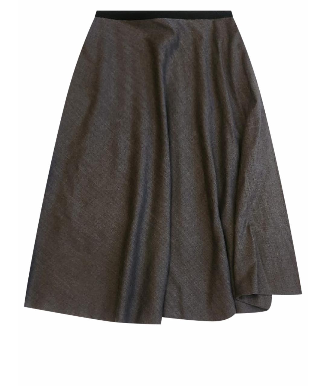 LES COPAINS Антрацитовая шерстяная юбка миди, фото 1