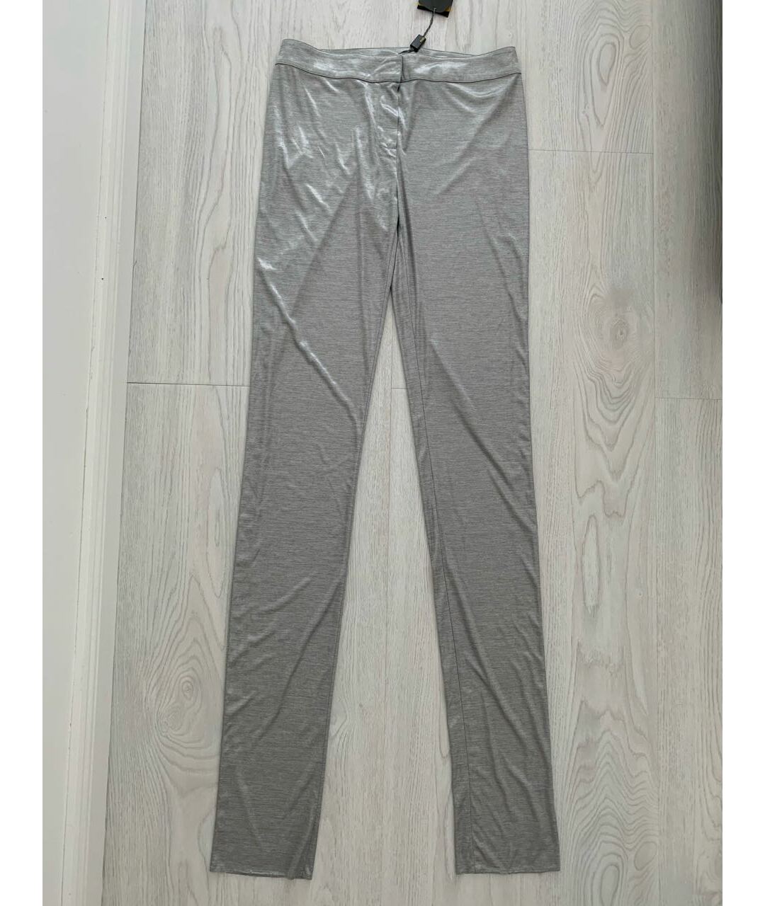 FENDI Серебряные полиэстеровые прямые брюки, фото 6