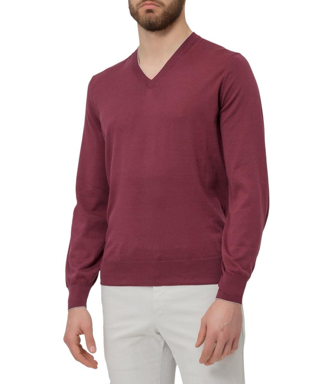 BRUNELLO CUCINELLI Бордовый хлопковый джемпер / свитер, фото 2