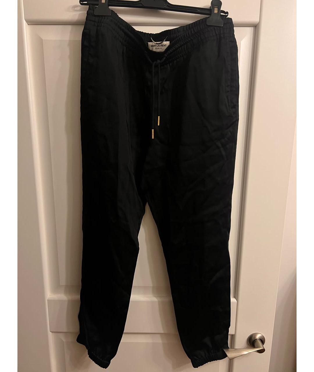 SAINT LAURENT Черные шелковые повседневные брюки, фото 2