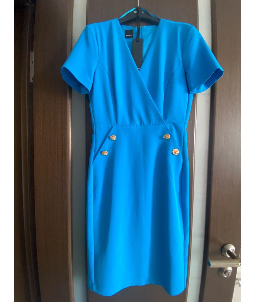 PINKO Голубое полиэстеровое повседневное платье, фото 6