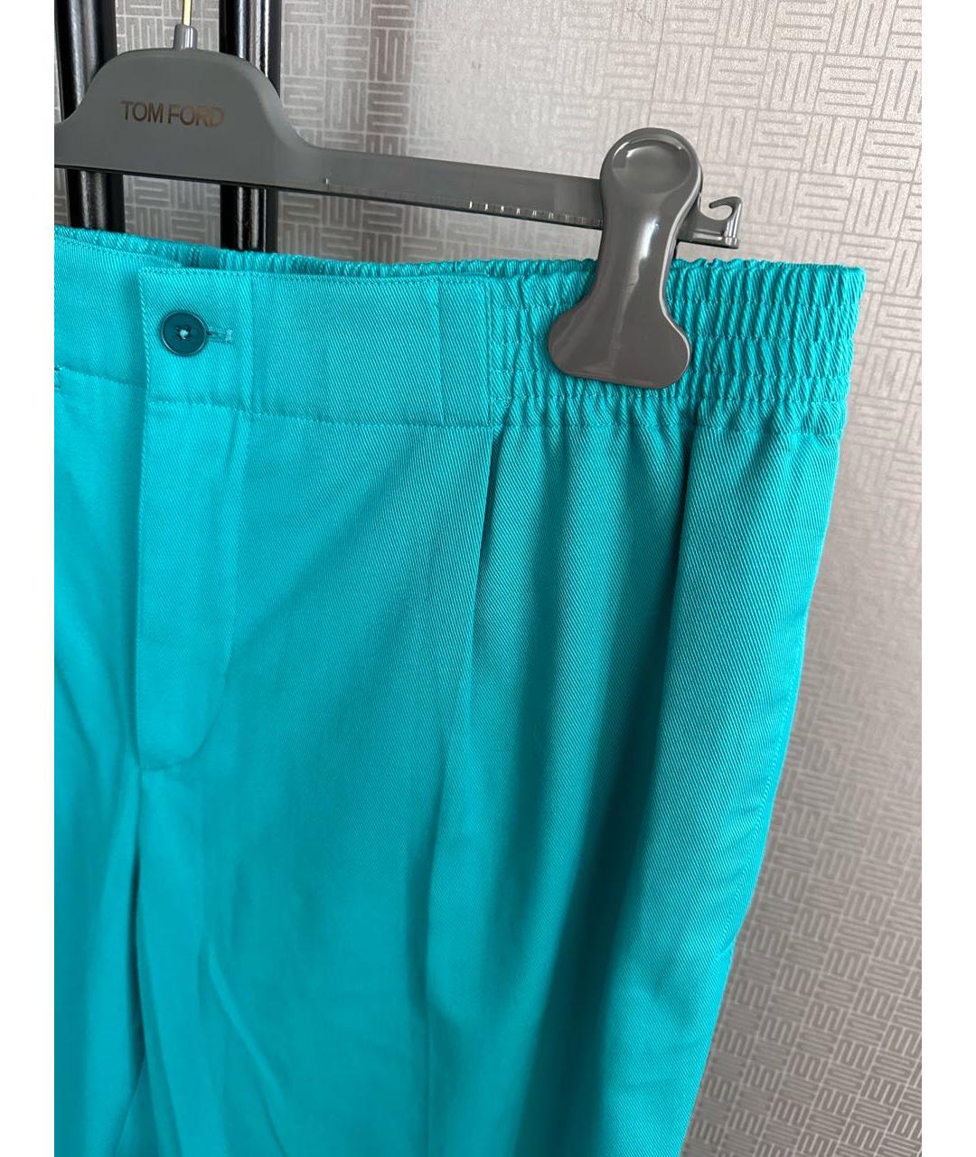 HERMES PRE-OWNED Бирюзовые хлопковые повседневные брюки, фото 3