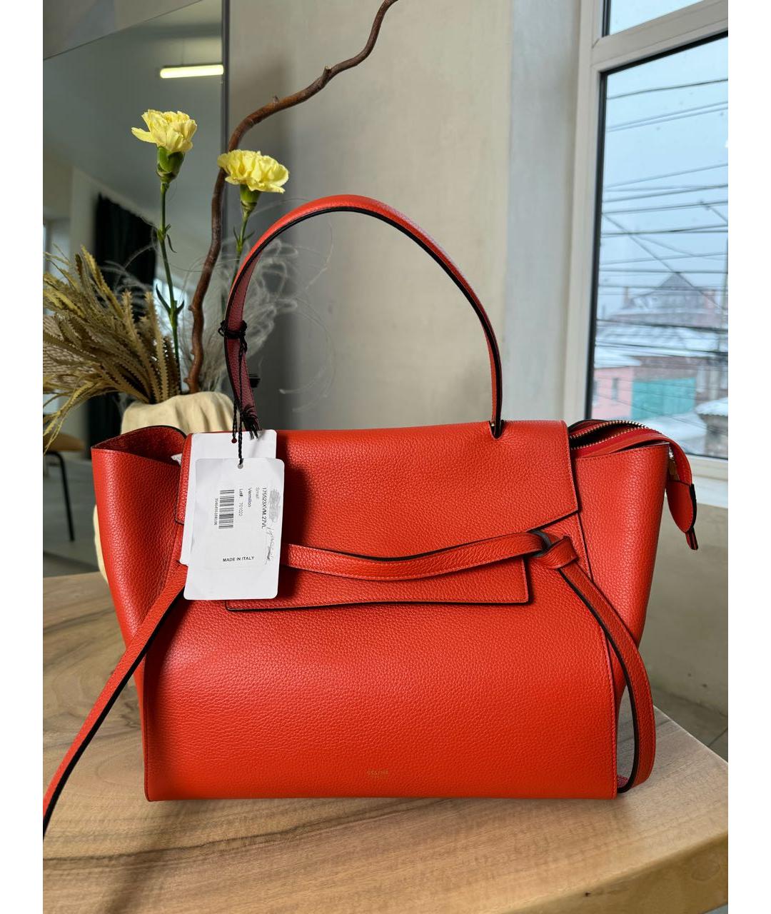 CELINE Коралловая кожаная сумка с короткими ручками, фото 2