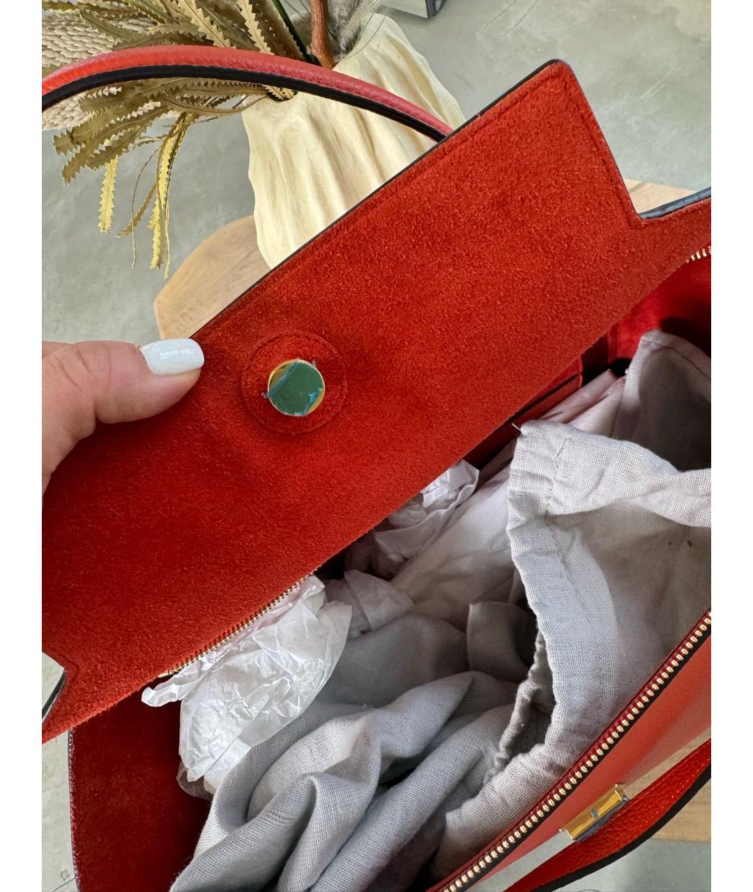 CELINE Коралловая кожаная сумка с короткими ручками, фото 6