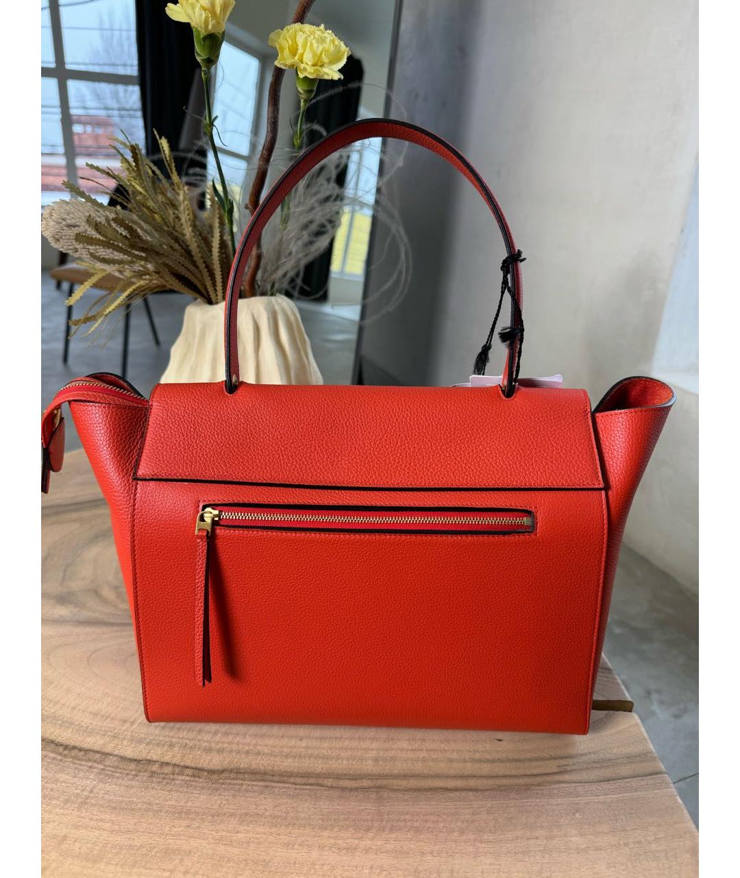 CELINE Коралловая кожаная сумка с короткими ручками, фото 3