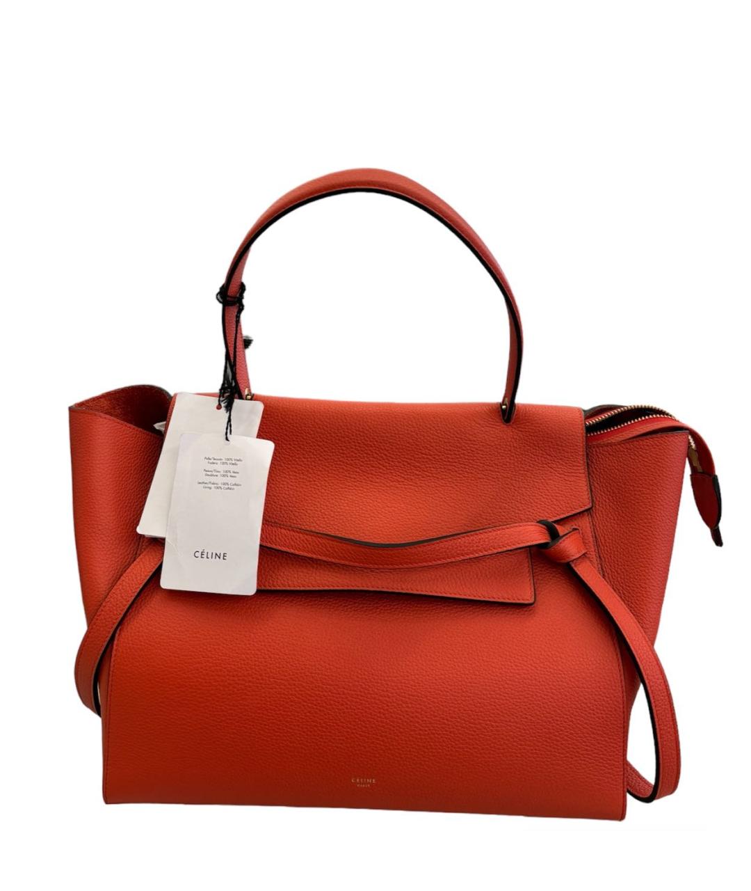 CELINE Коралловая кожаная сумка с короткими ручками, фото 8