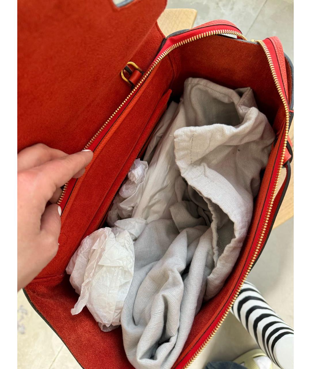 CELINE Коралловая кожаная сумка с короткими ручками, фото 7