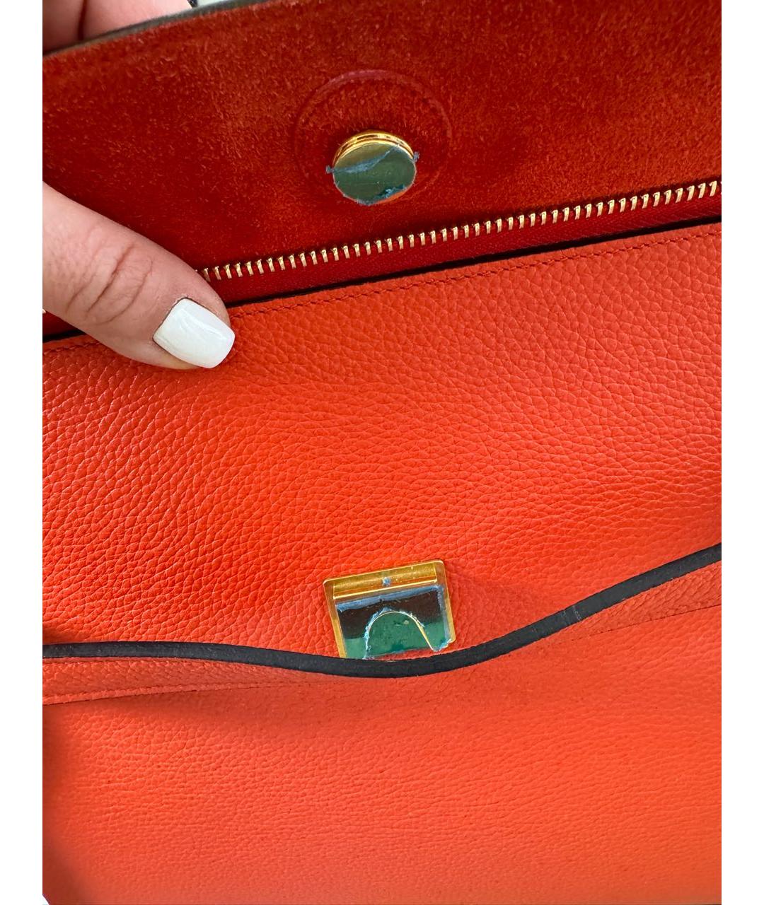 CELINE Коралловая кожаная сумка с короткими ручками, фото 5