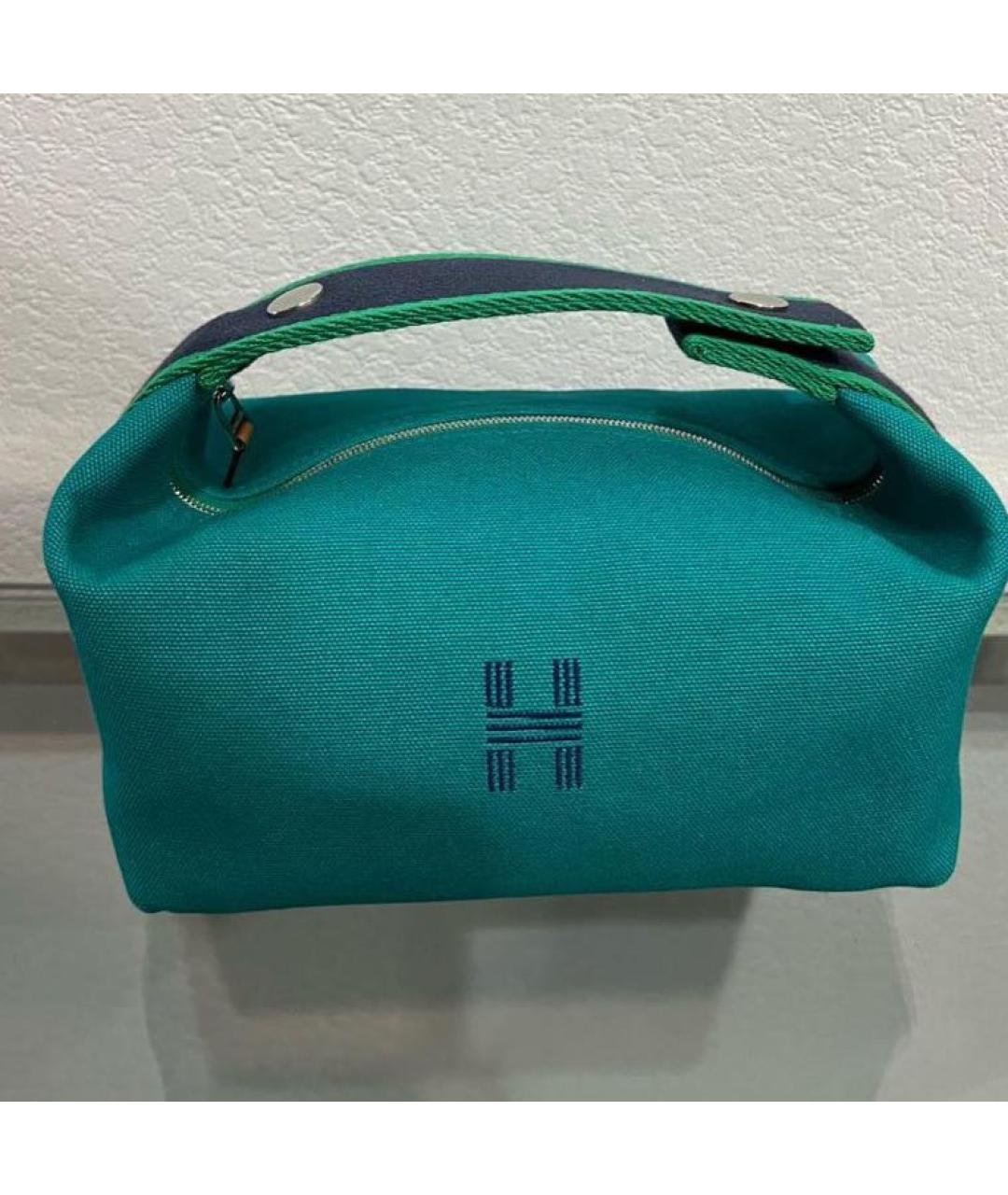 HERMES PRE-OWNED Бирюзовая тканевая сумка с короткими ручками, фото 2