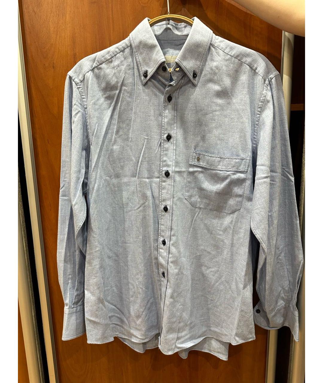 STEFANO RICCI Голубая хлопко-шерстяная классическая рубашка, фото 8